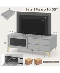 Modern Tv Stand for 55" TVs with Drop Down Door Cabinet 2 Storage Drawers