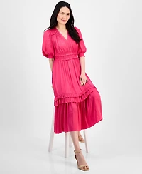 T Tahari Women's V-Neck Smocked-Waist Tiered Dress