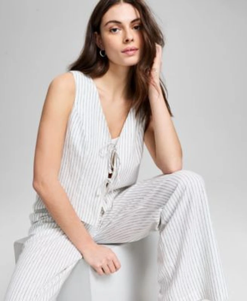 Now This Womens Front Tie Linen Vest Side Tie Linen Pants Exclusively At Macys