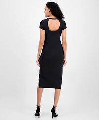 Boss Orange Women's Ribbed Side-Slit Open-Back Jersey Dress