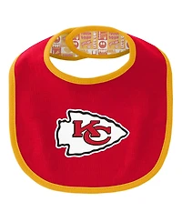 Outerstuff Baby Boys and Girls Kansas City Chiefs Dynamic Duo Bodysuit, Bib Knit Hat Set