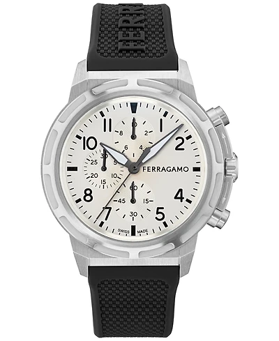 Ferragamo Men's Swiss Chronograph Sport Black Silicone Strap Watch 44mm