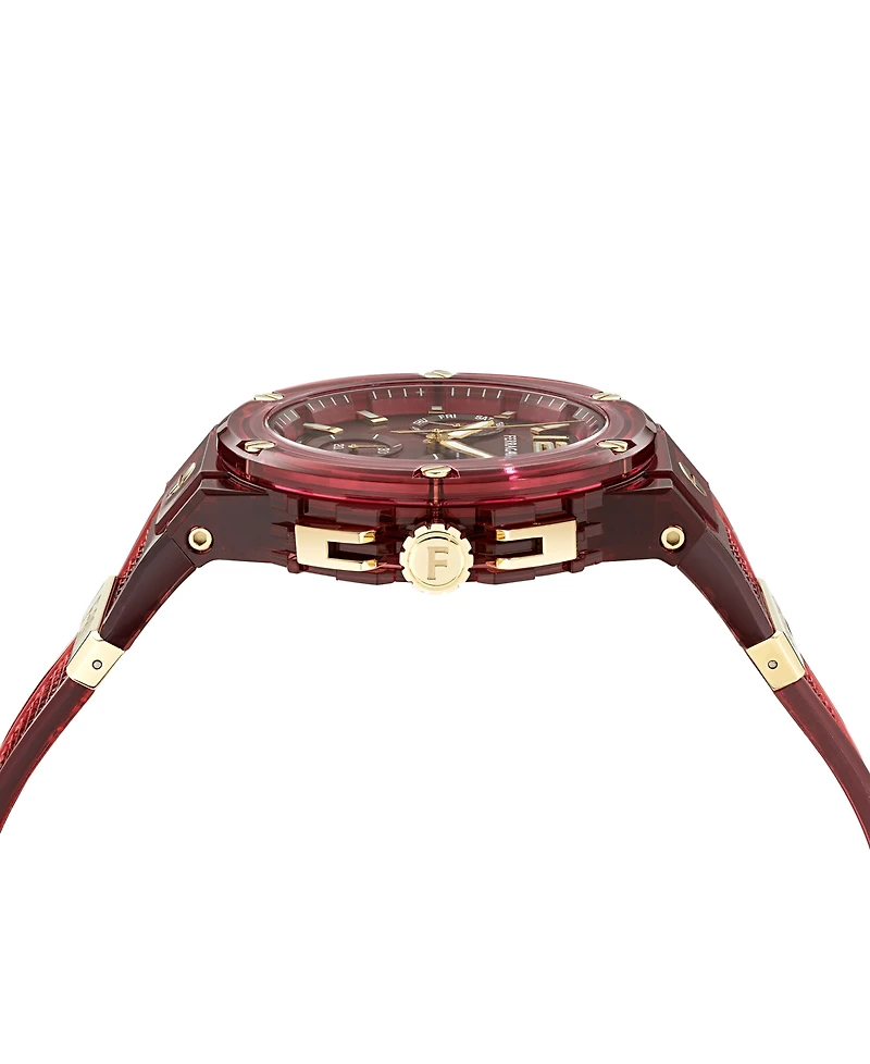 Ferragamo Men's Swiss Chronograph F-80 Translucent Burgundy Polyurethane Strap Watch 44mm