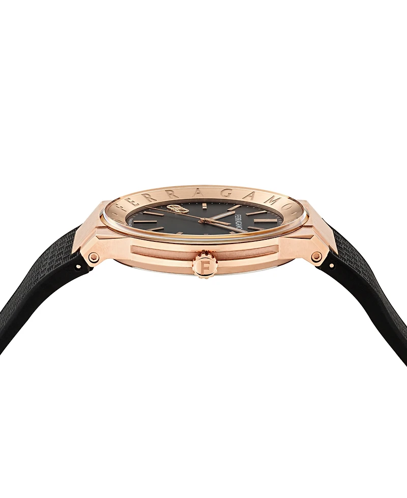 Ferragamo Men's Swiss Black Polyurethane Strap Watch 41mm