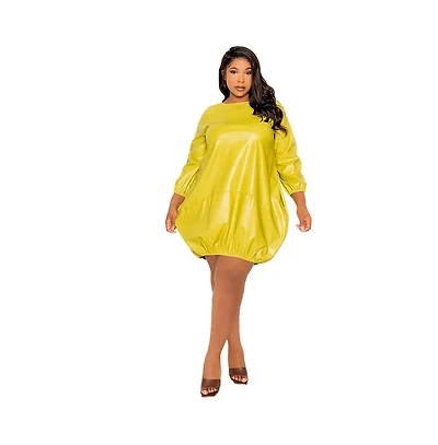 Buxom Couture Women's Plus Faux Leather Bubbled Mini Dress