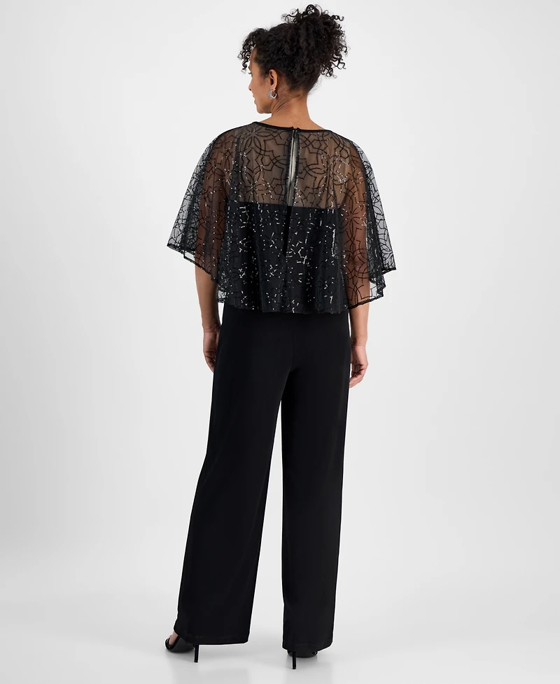 Connected Women's Sequin Mesh Wide-Leg Jumpsuit
