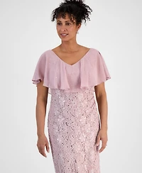 Connected Sequined Lace Chiffon Overlay Gown