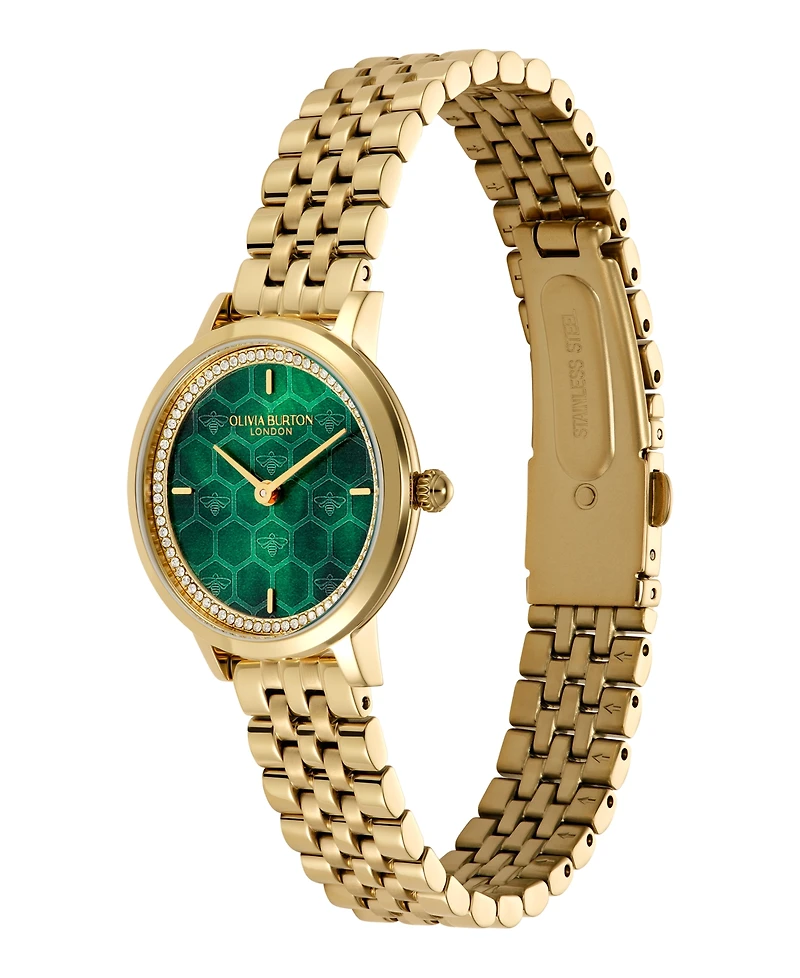 Olivia Burton Women's Honeycomb Ultra Slim Gold Tone Bracelet Watch, 28mm