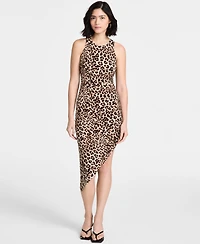 Bar Iii Women's Cheetah-Print Asymmetrical Midi Dress, Exclusively at Macy's