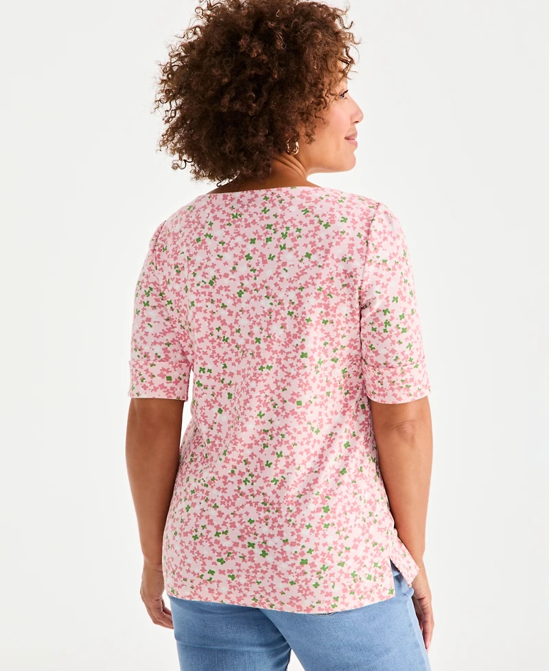 Style & Co Women's Printed Boat-Neck Elbow-Sleeve Top, Exclusively at Macy's