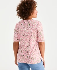 Style & Co Women's Printed Boat-Neck Elbow-Sleeve Top, Exclusively at Macy's