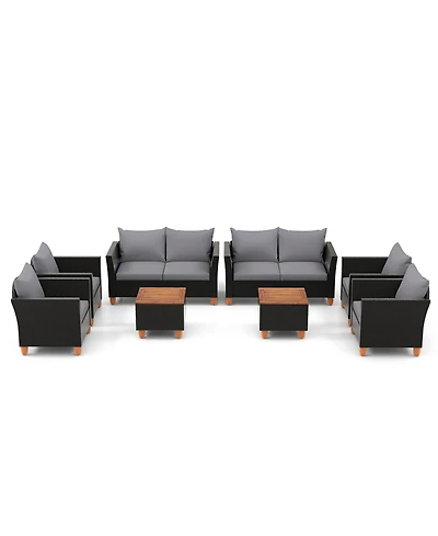 Gymax 8 Pcs Wicker Patio Furniture Set w/ Removable Cushions Storage Coffee Table