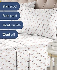 4 Piece Microfiber Floral Sheet Set - King