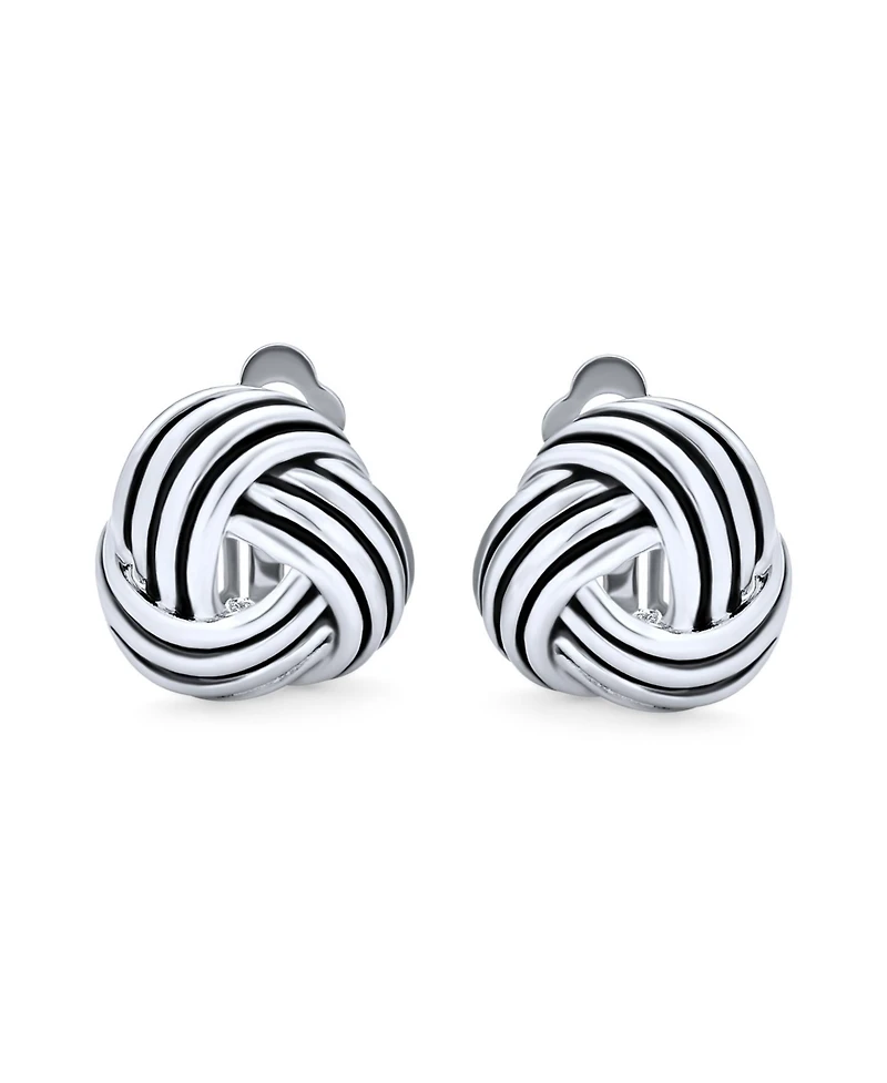 Bling Jewelry Rope Cable Twist Love Knot Clip-On Earrings Black Oxidized Silver For Non-Pierced Ears