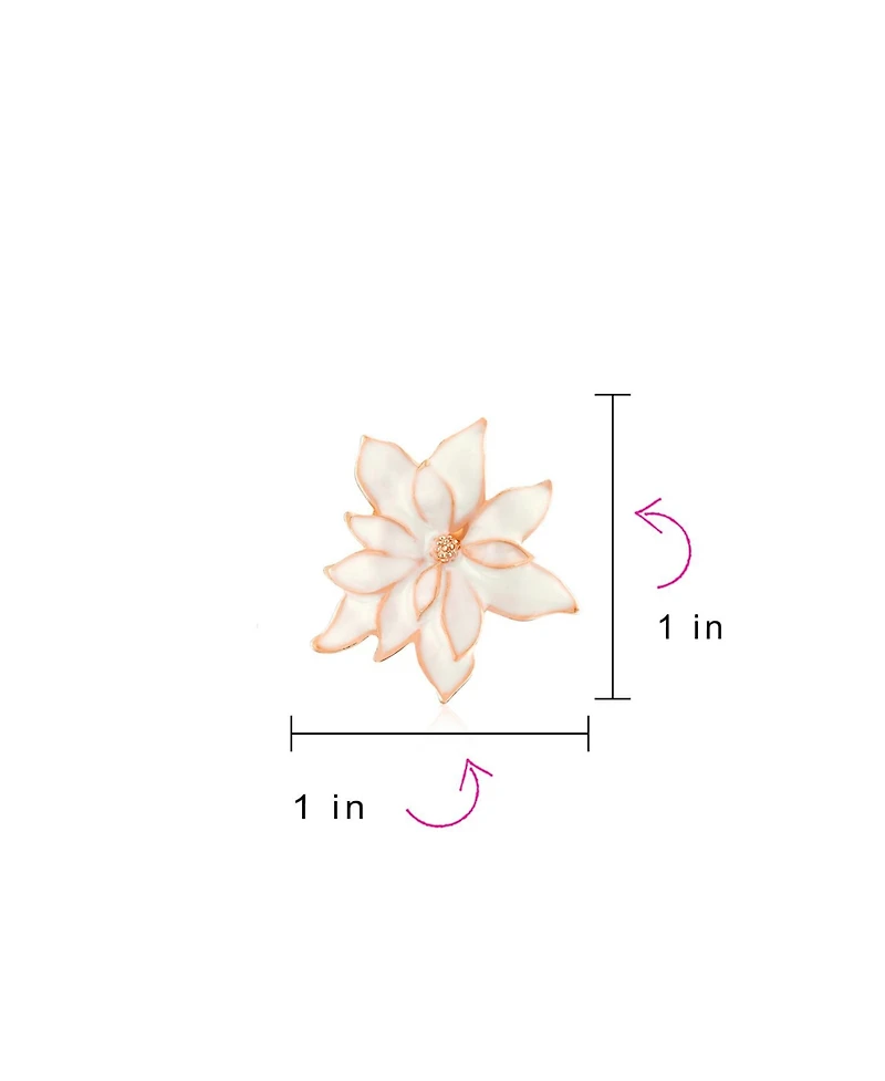 Bling Jewelry Large Statement Poinsettia Brooch Clip-On Earrings Set White Red Enamel