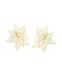 Bling Jewelry Large Statement Poinsettia Brooch Clip-On Earrings Set White Red Enamel