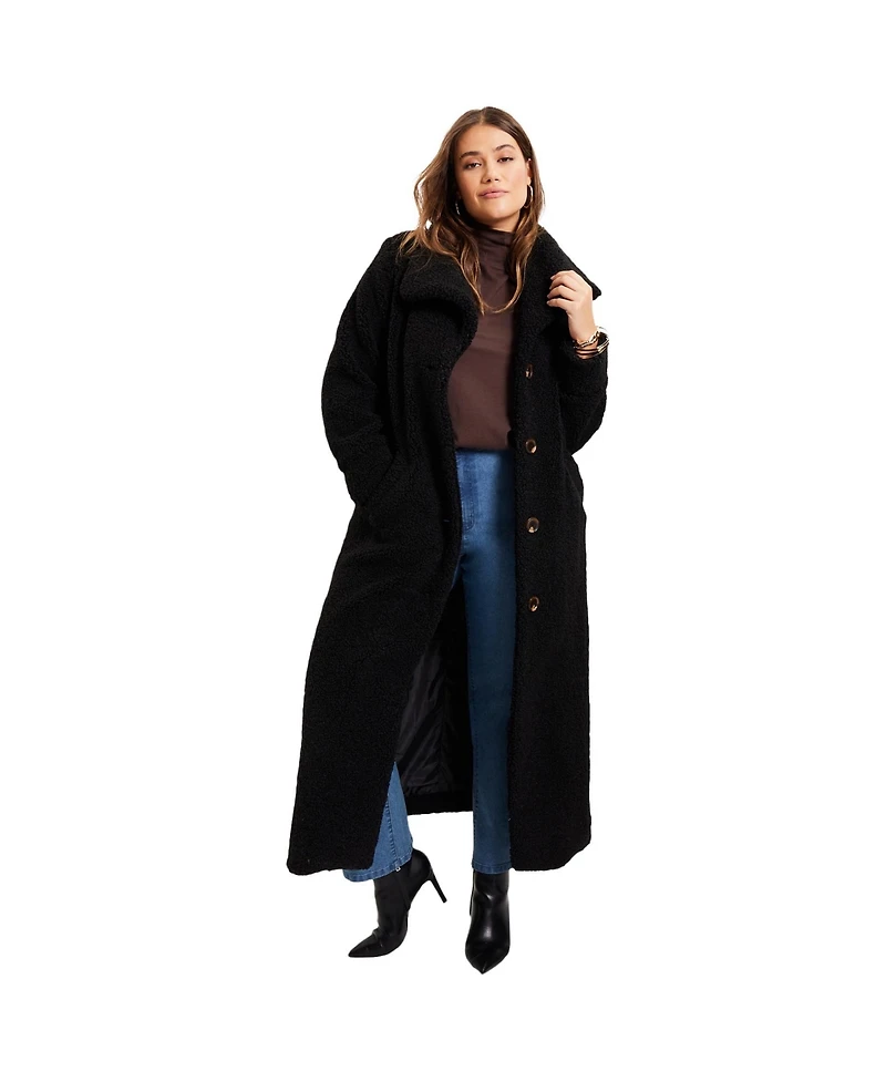 June + Vie Women's Plus Maxi Teddy Fleece Coat