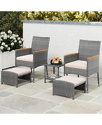 5 Pieces Patio Conversation Set with Soft Cushions and Ottomans-Beige