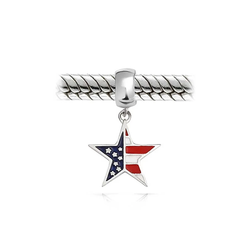 Bling Jewelry Patriotic Flag Star Dangle Charm Bead Sterling Silver European Bracelet