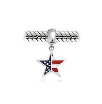 Bling Jewelry Patriotic Flag Star Dangle Charm Bead Sterling Silver European Bracelet
