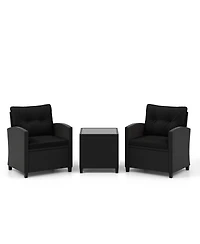 3 Pieces Patio Furniture Set with Tempered Glass Coffee Table