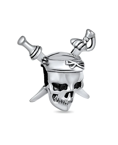 Bling Jewelry Halloween Pirate Skull & Cross Swords Charm Bead Sterling Silver European Bracelet