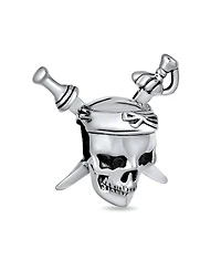 Bling Jewelry Halloween Pirate Skull & Cross Swords Charm Bead Sterling Silver European Bracelet