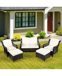 5 Pieces Patio Rattan Sofa Set with Cushion and Ottoman