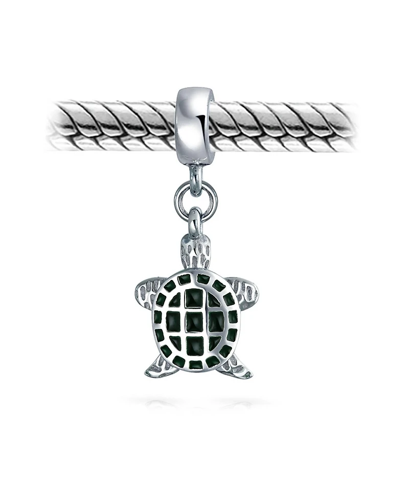 Bling Jewelry Nautical Green Turtle Dangle Charm Bead Sterling Silver European Bracelet