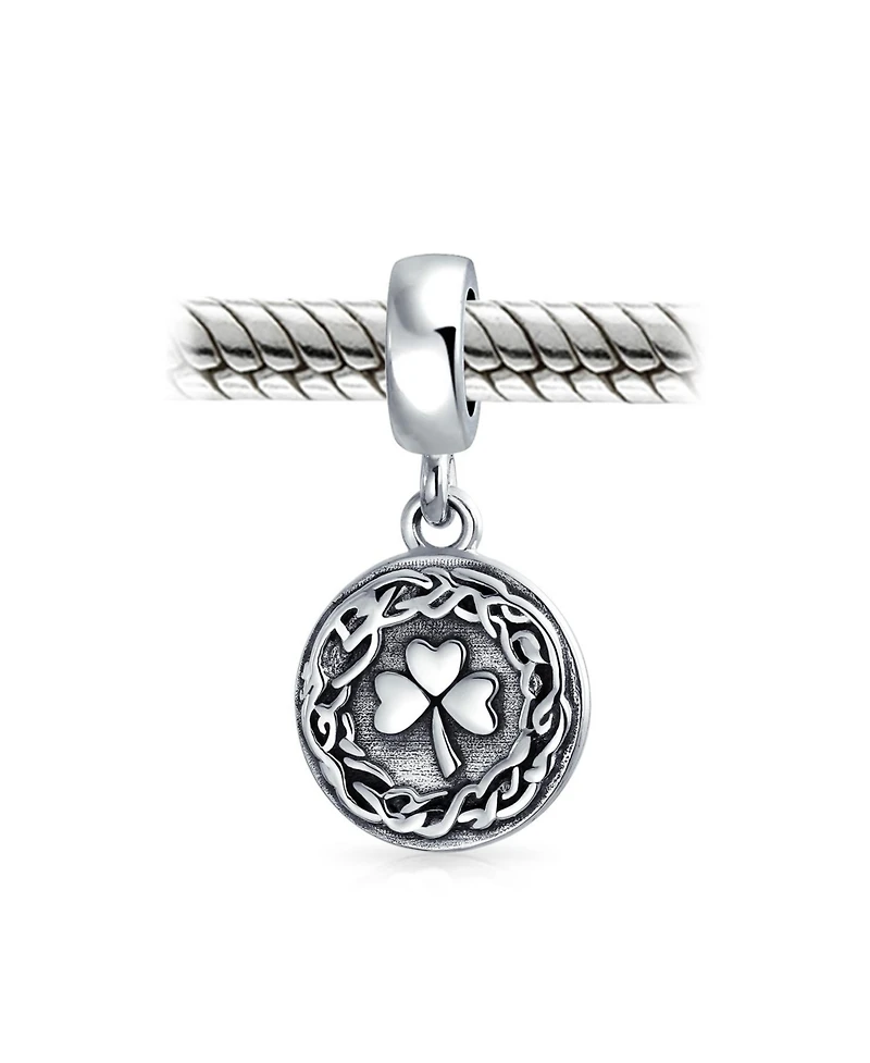 Bling Jewelry Round Disc Good Luck Celtic Knot Irish Clover Dangle Charm Bead Sterling Silver