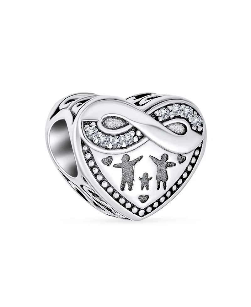 Bling Jewelry Cz Accent Loving Family Heart Charm Bead Wife Sterling Silver European Bracelet