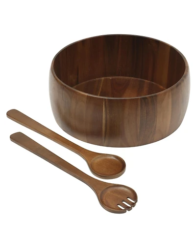 Gibson Home Laurelton 3 Piece Large 13" Acacia Wood Salad Serving Bowl Set w/ 2 Serving Tools