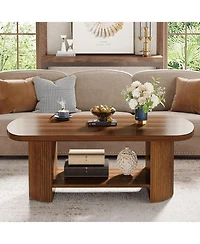 Tribesigns Oval Coffee Table, Mid-Century 2-Tier Coffee Table with Storage Shelf