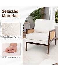 Mid Century Modern Accent Chair with Rattan Arms and Cushion