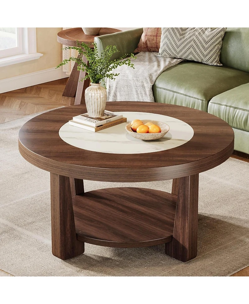Tribesigns Coffee Table, 2-Tier Round Coffee Table with Heavy-Duty Wood Tabletop for Living Room