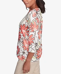 Alfred Dunner Women's Catalina Island Bold Island Floral Textured Top
