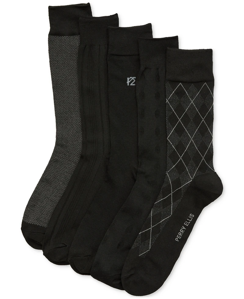 Perry Ellis Portfolio Men's Flat Knit Dress Crew Socks, 5-pack