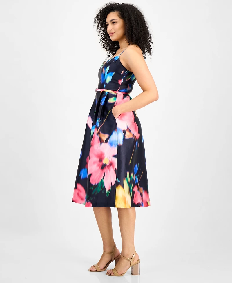 julia jordan Women's Floral-Print Sweetheart Belted Dress