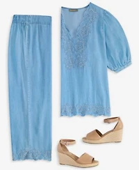 Style Co Eyelet Embroidered Top Cropped Pants Wedge Sandals Exclusively At Macys