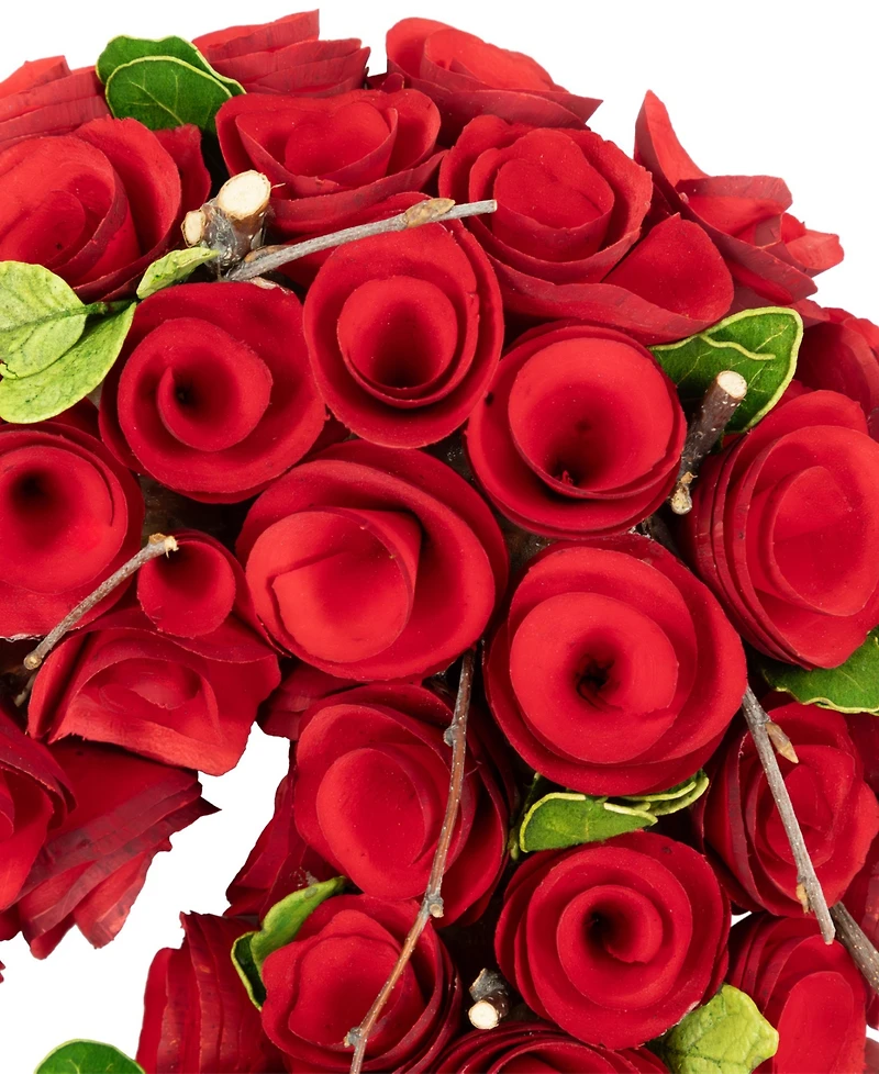 Rose Floral Heart Shaped Artificial Valentine's Day Wreath, 14"