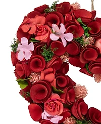 Northlight Wooden Rose Valentine's Day Artificial Spring Wreath, 13.5"