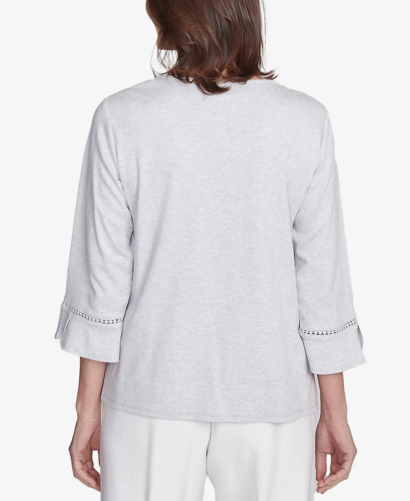 Alfred Dunner Petite Estate of Mind Embroidered Scroll Bell Sleeve Top