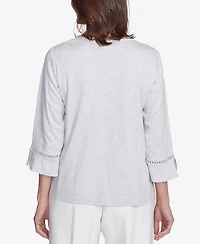Alfred Dunner Petite Estate of Mind Embroidered Scroll Bell Sleeve Top