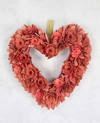 Northlight 14" Salmon Valentine's Day Wooden Floral Heart Wreath