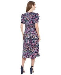London Times Women's Printed Round-Neck A-Line Dress