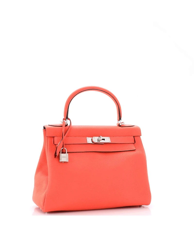 Pre-Owned HERMES Kelly 28 Handbag Red Clemence with Palladium Hardware