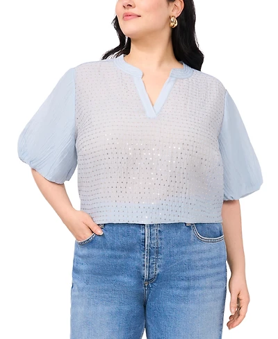 Vince Camuto Plus Sequin-Front Balloon-Sleeve Top