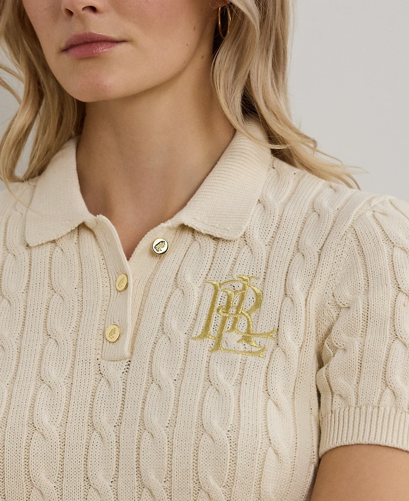 Lauren Ralph Petite Cable-Knit Polo Sweater