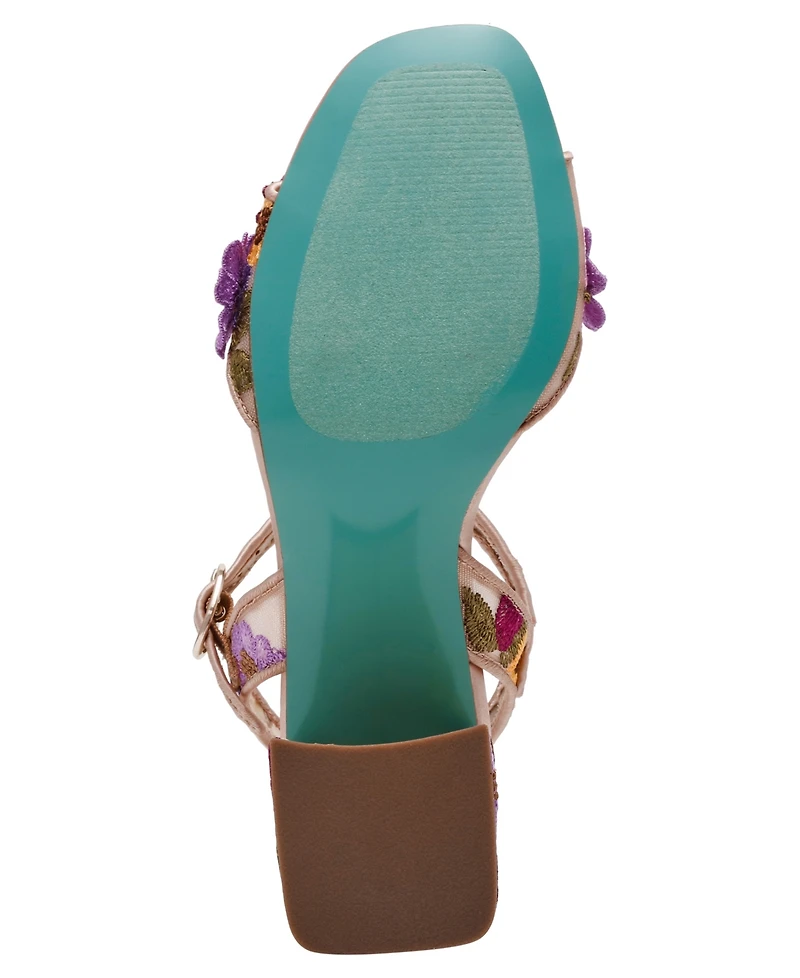 Betsey Johnson Women's Blare Floral Applique Block Heel Sandals