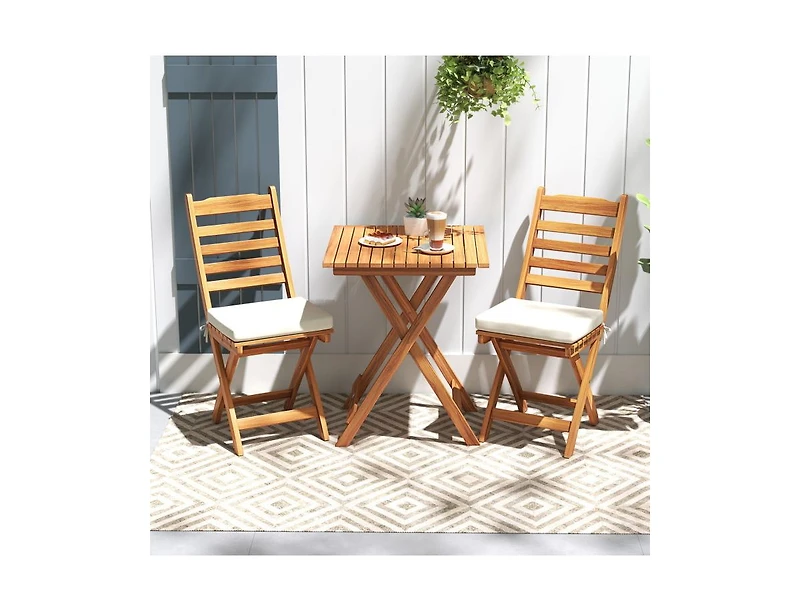 Folding Chair Table Set with Soft Seat Cushions and Table-White